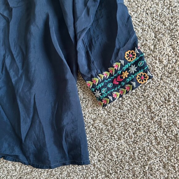 Johnny Was Womens Sz Large Annette Floral Embroidered Tunic Blue - Picture 8 of 11